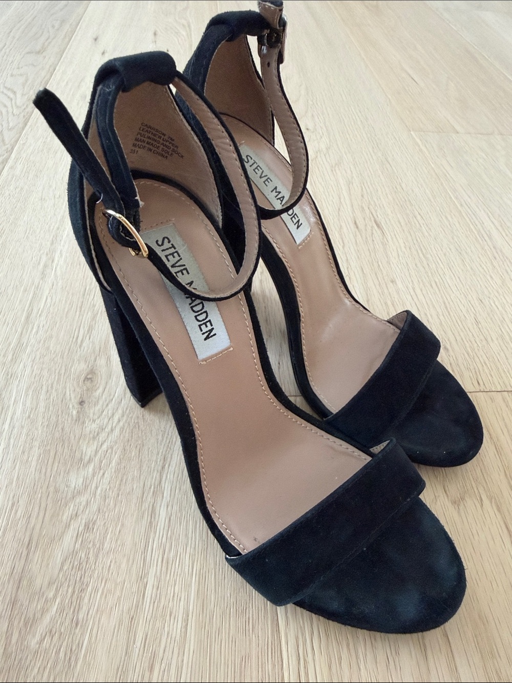 Steve Madden Carrson Black Suede Chunky Heel Sandals